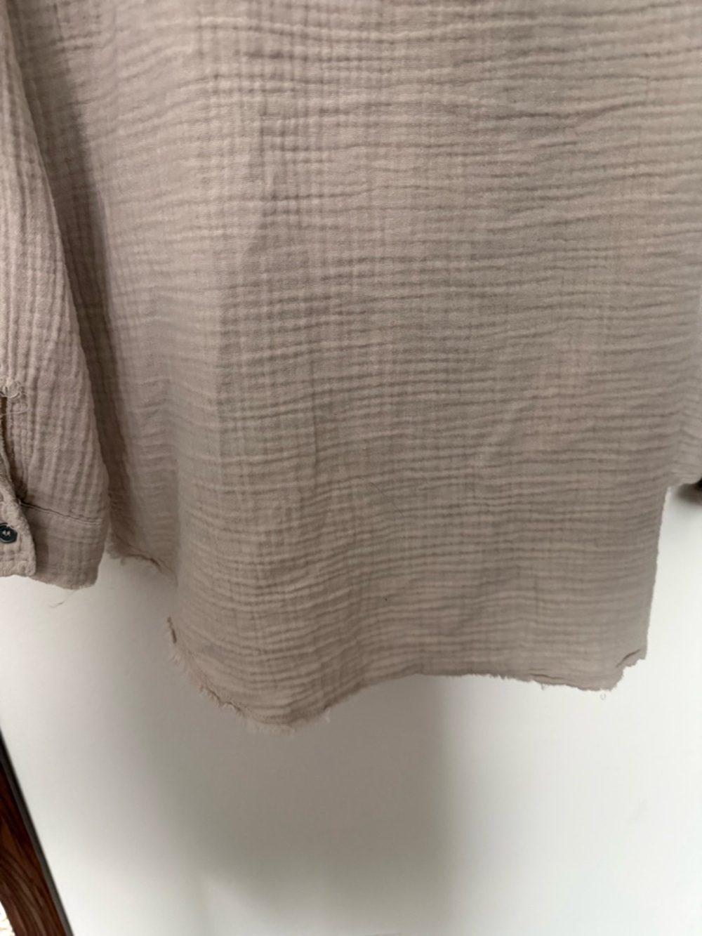 Zenana Gauze Button Down Shacket Top Small Neutral Raw Hem Boho Oversized - Picture 11 of 11
